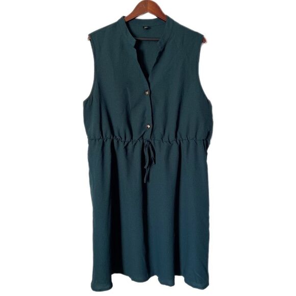 Shein Plus Green Button Notched Collar Detail Dress - Picture 2 of 6
